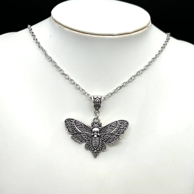 Gothic Deaths Head Skull Moth Pendant Necklace Jewelry Insect Birthday Gift