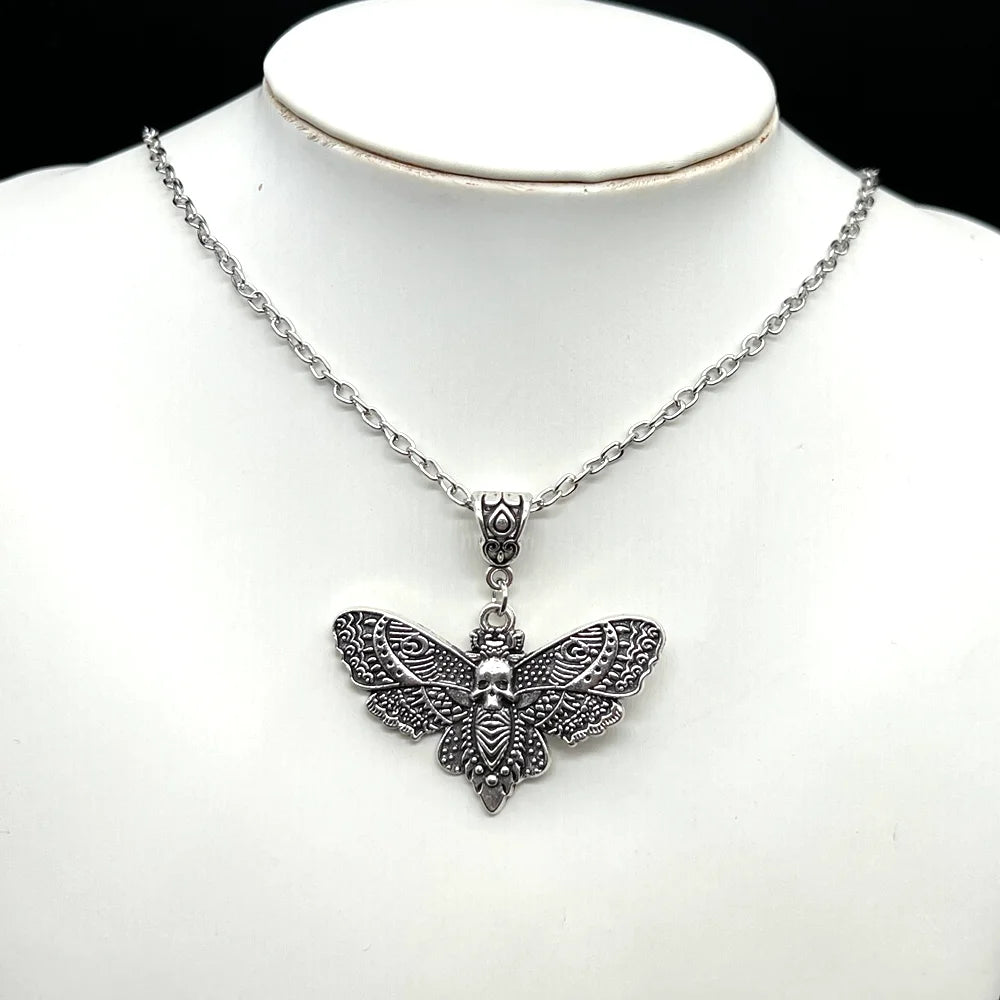 Gothic Deaths Head Skull Moth Pendant Necklace Jewelry Insect Birthday Gift