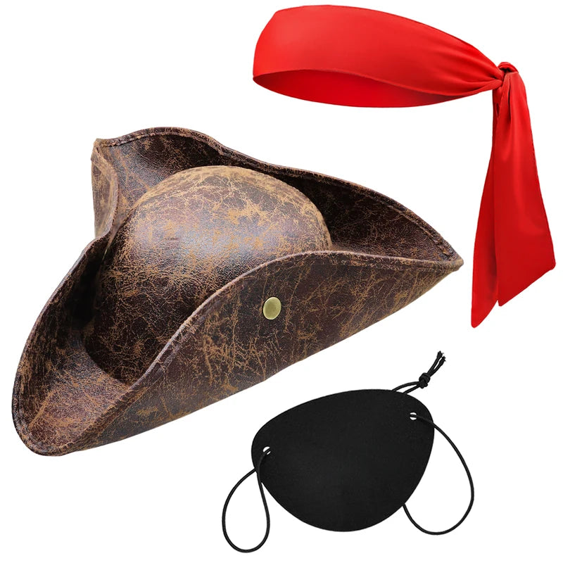 Unisex Faux Leather Pirate Hat with Vintage Button for Costume & Party