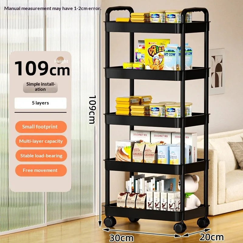 5-Tier Mobile Kitchen Storage Shelf - Slim Rolling Trolley for Snacks & Fruits