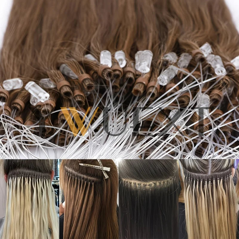 Micro Loop Hair Extensions 12-20 Inch Human Hair Beads Set for Women