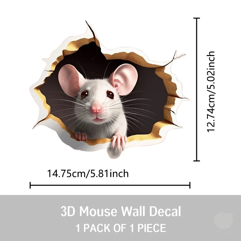 3D Animal Wall Decal Sticker Set - Personalized Mouse & Flower Design