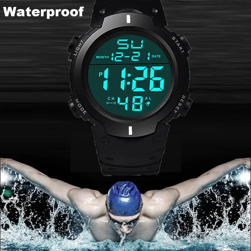 Men's Sport LED Digital Watch Waterproof Fitness Timekeeping Rubber Strap