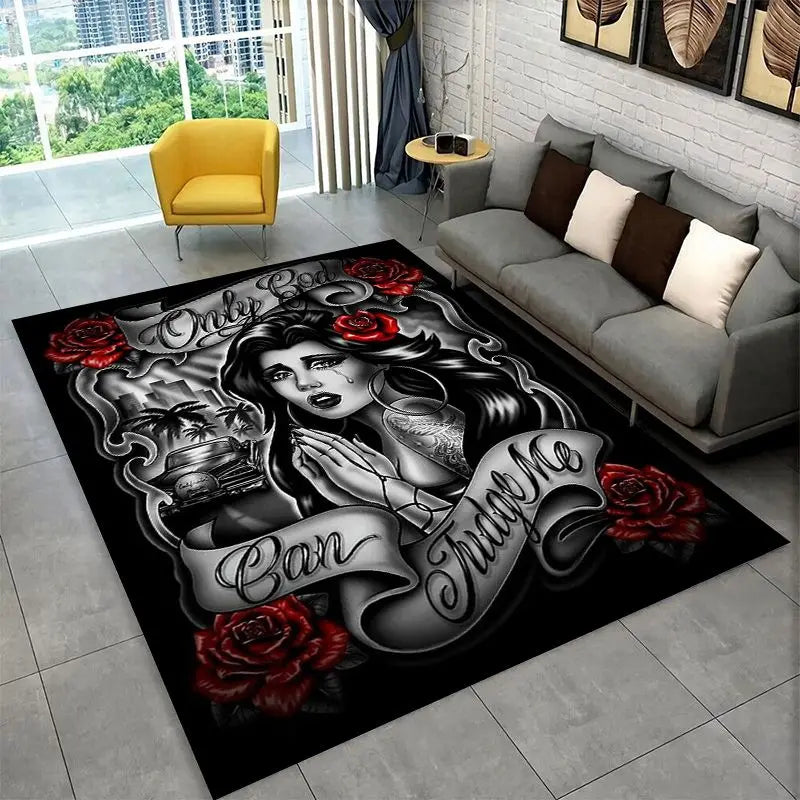 Gothic Skull Dead Girl Horror Area Rug Non-slip Floor Mat for Bedroom Living Room
