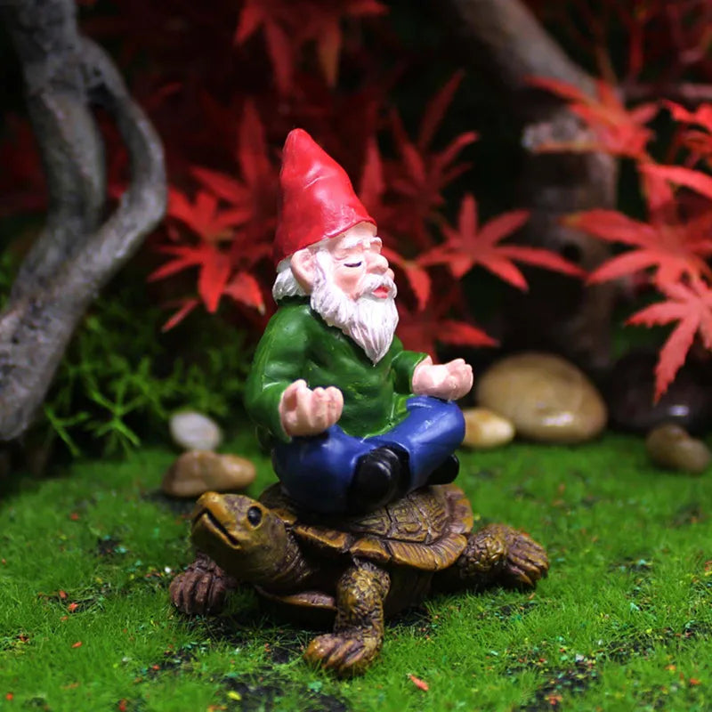 Hand-Painted Garden Gnome Statue Decorations Lawn Ornament with Turtle Design