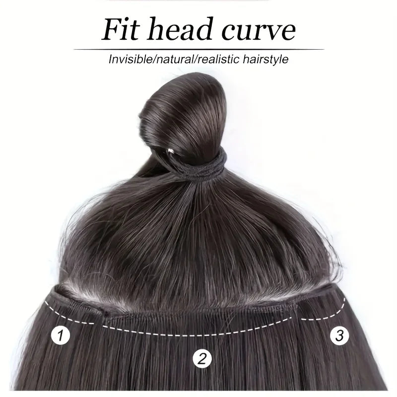 Synthetic Women's Wavy Hair Extensions Set with Invisible Clips - Heat-Resistant Wig Accessories