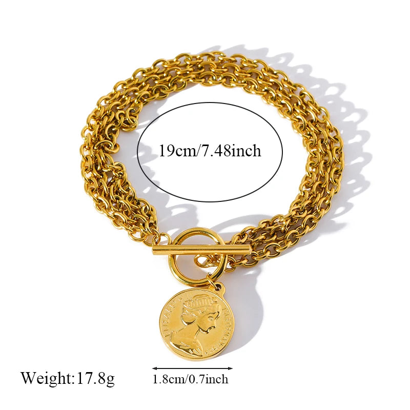 Trendy Gold & Silver Coin Charm Bracelet for Women & Girls - Adjustable Jewelry Gift