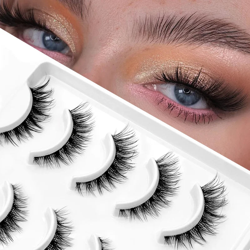 Veltrinay Faux Mink False Eyelashes Natural Look Wispy Winged Eye Makeup