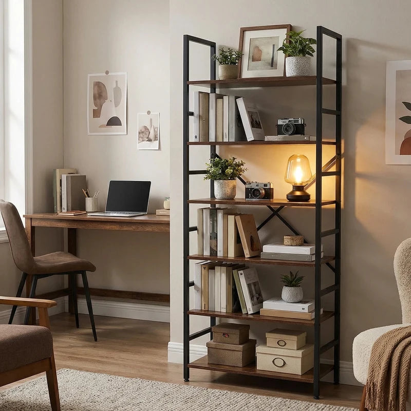 Modern 5 or 6 Tier Bookcase Corner Storage Organizer for Home Garage