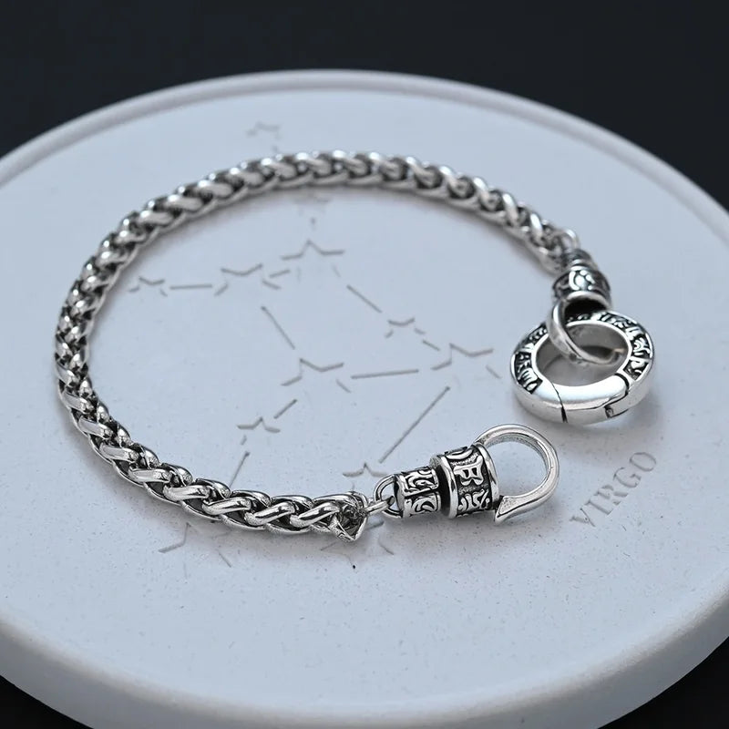 Sterling Silver Bracelet for Women Men Simple Heavy Pendant Party Jewelry Gift