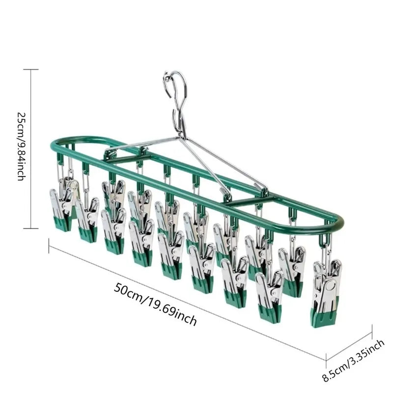 Stainless Steel Clothes Drying Rack with 20 Clip Capacity - Multi-Color Household Organizer