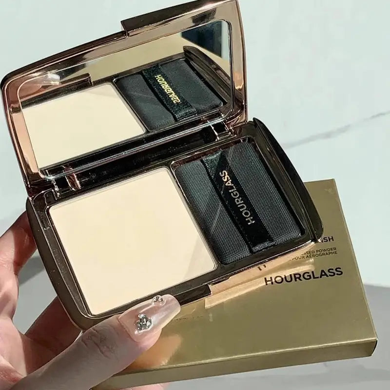 Oil-Control Translucent Face Powder with Mirror & Puff - Long-Lasting Makeup Setting, 10.5g