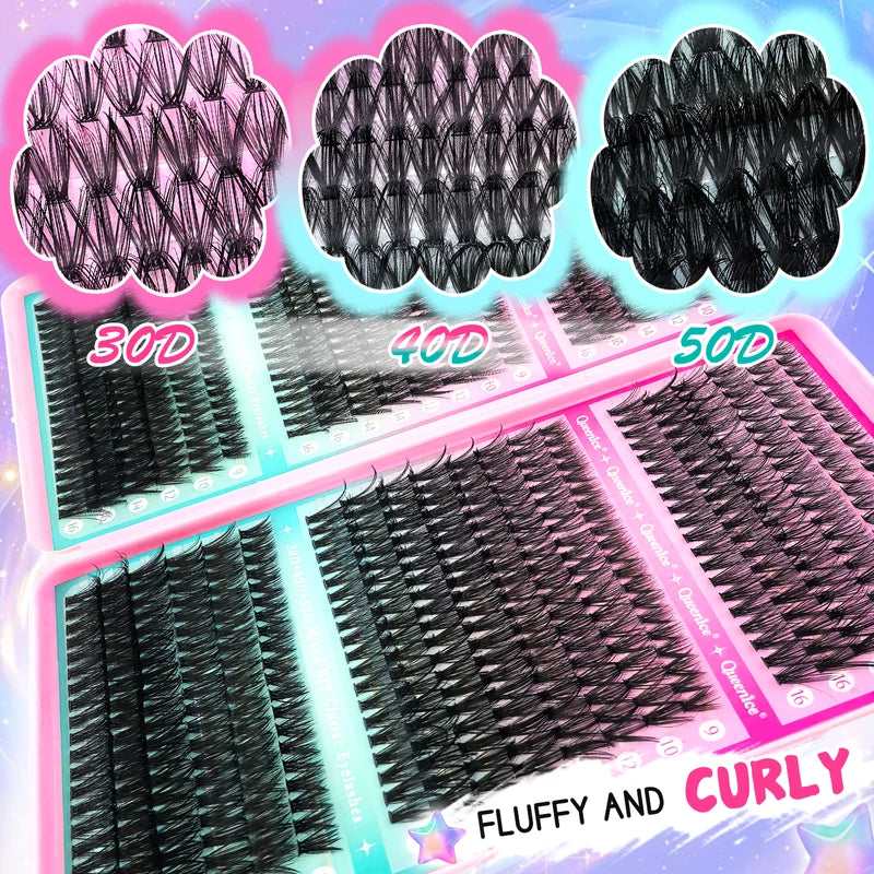 DIY Lash Extension Kit Clusters 9-16mm Eyelash Kit with Bond & Seal Wispy Natural Lashes