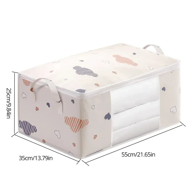 Large Capacity Foldable Clothes Storage Box with Handles Dustproof Zipper Container
