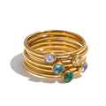 Delicate Stainless Steel CZ Ring Set with Zirconia Layered Design - Multiple Colors