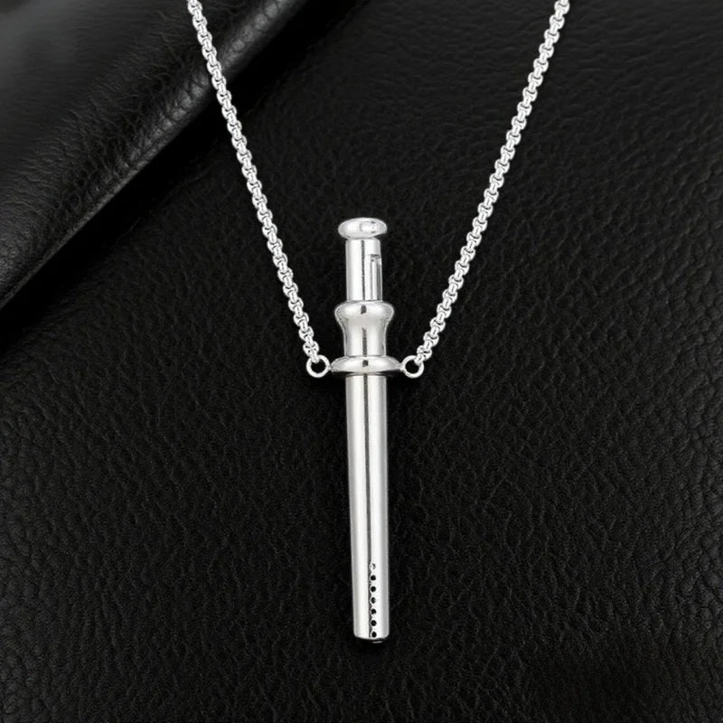 Stress Relief Meditation Necklace with Whistle Stainless Steel Pendant & Chain