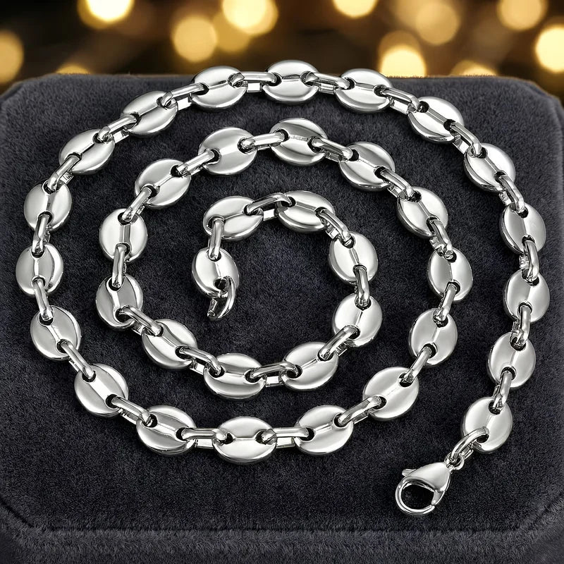 Minimalist Pig Nose Coffee Bean Chain Necklace for Men & Women - Stainless Steel, 45-60cm