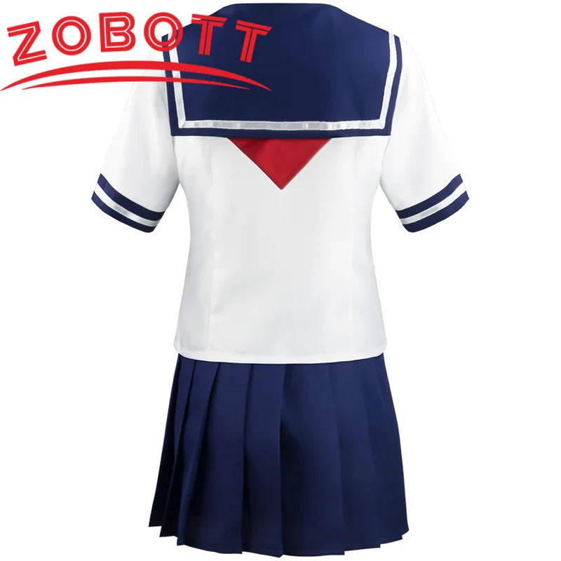 Halloween Cosplay Girl's Navy Blue Sailor Skirt Pantyhose & Black Leather Shoes Costume