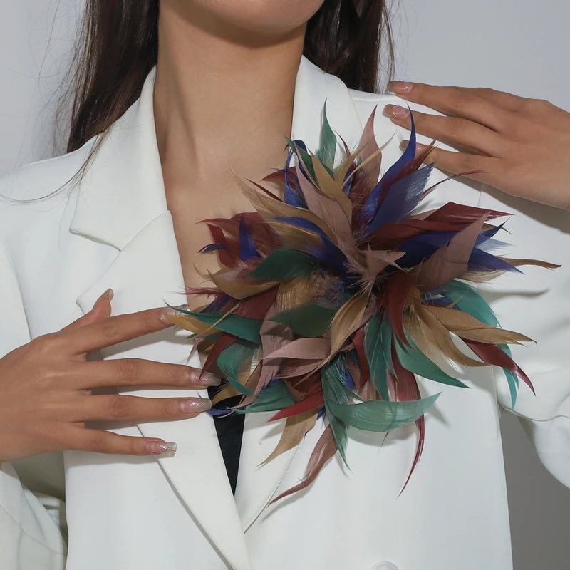 Large Feather Brooch for Women - Colorful Fashion Lapel Pin 22cm