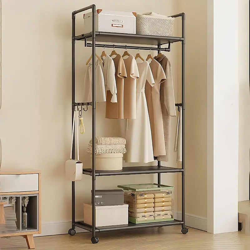 Standing Garment Rack for Hanging Clothes with Hat, Scarf & Tie Storage