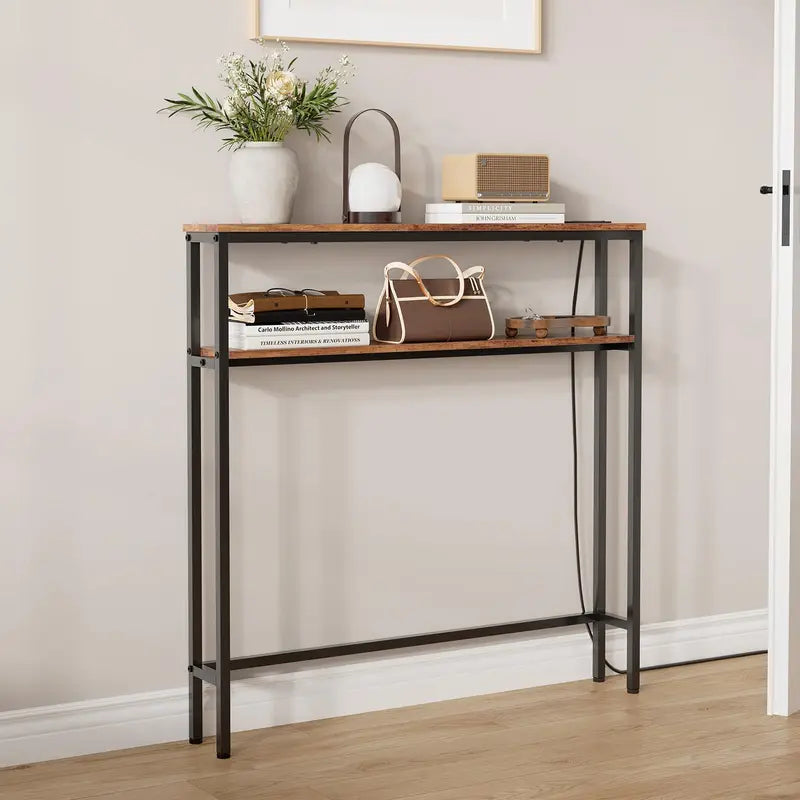 Slim Console Table with Power Outlets and USB-C Charging Station for Living Room