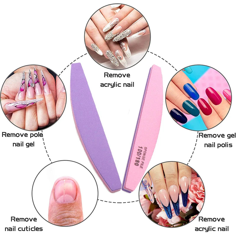 Pink & Purple Double-Sided Nail Buffer Files 100/180 Grit - 2 Pack