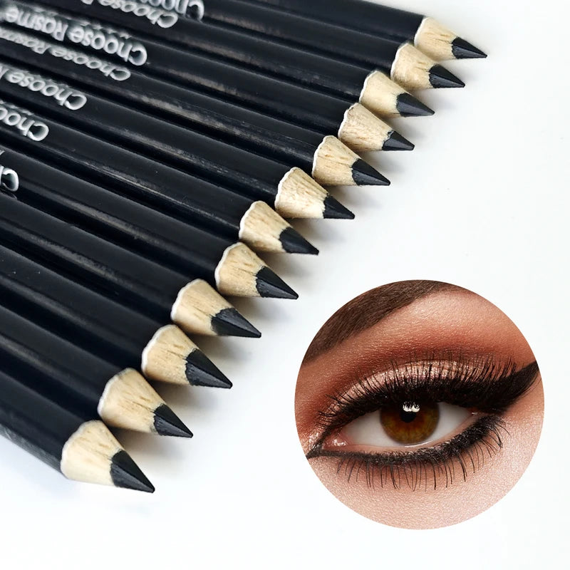 12pcs Waterproof Black Eyeliner Pencils - Smudge-Proof Long-Lasting Eye Makeup Set