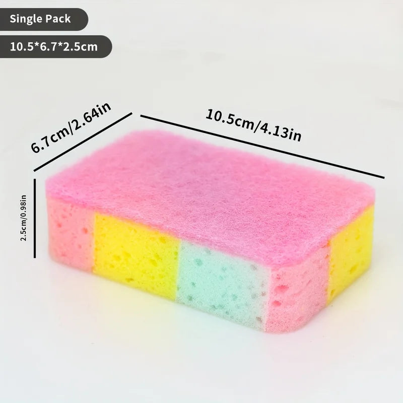 6pcs Color-Blocking Dishwashing Cloths Double-Sided Scrubbing Sponges