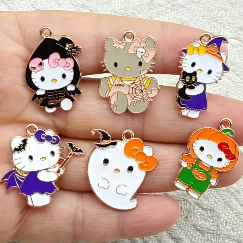 Halloween Cartoon Cat Skeleton Jewelry Pendant Keychain Set - DIY Accessory
