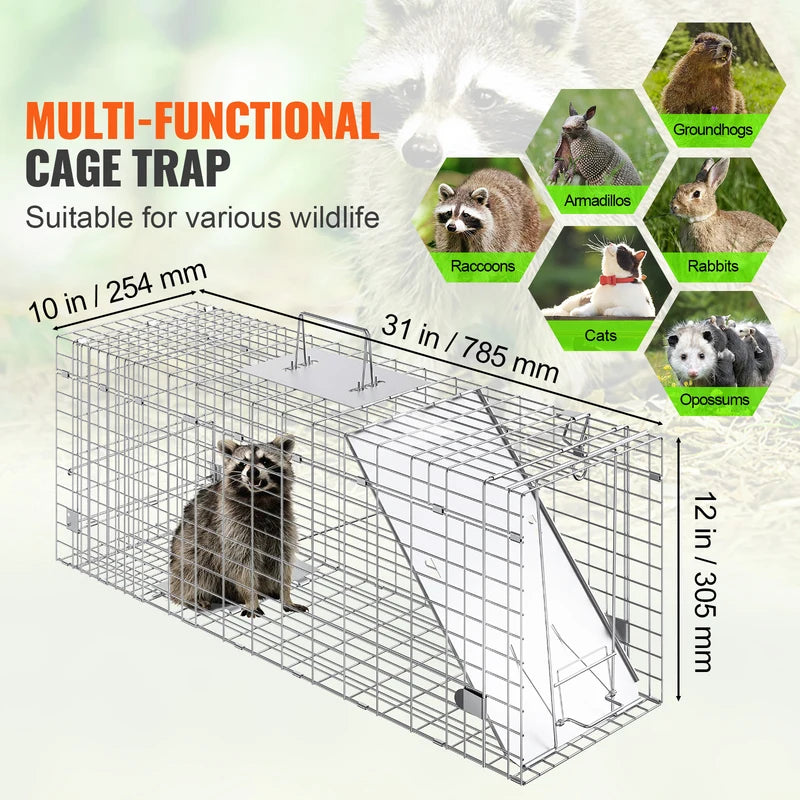 Humane Animal Trap Cage for Cats, Squirrels, Raccoons, and Small Wildlife