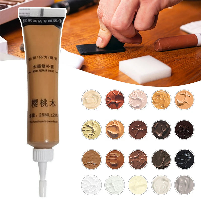 Wood Repair Paste - Multi-Color Scratch and Crack Filler for Furniture, 25g