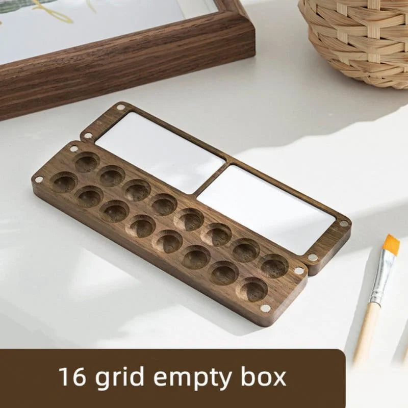Portable Wooden Watercolor Paint Box with Magnetic Palette for Artists - Travel Sketching