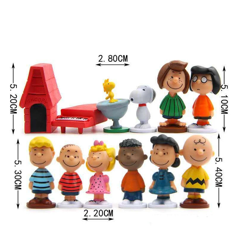 12Pcs Cartoon Snoopy Miniature Toy Figures Set for Collection and Cake Decoration