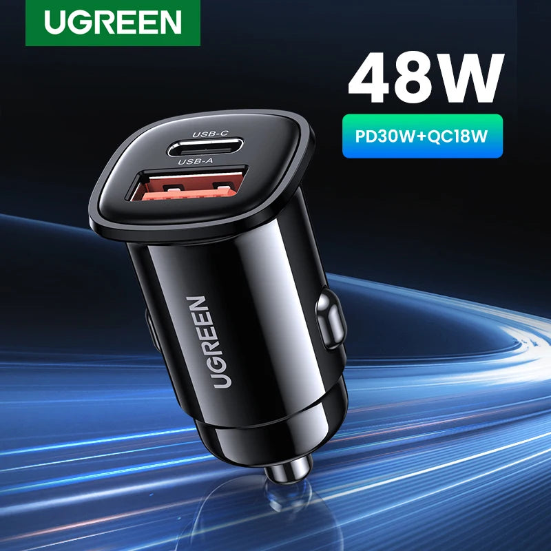 Fast USB Car Charger 30W Dual Quick Charge 4.0 Type C & USB-A for Smartphone
