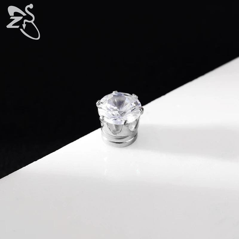 Magnetic Clip-On Earrings Star Heart Shape CZ Crystal No Piercing Jewelry 4-8MM