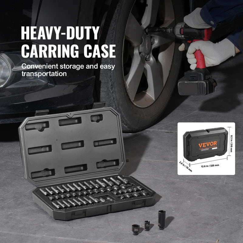 Impact Socket Set 48-Piece Deep & Shallow CR-Mo Alloy Steel Auto Repair