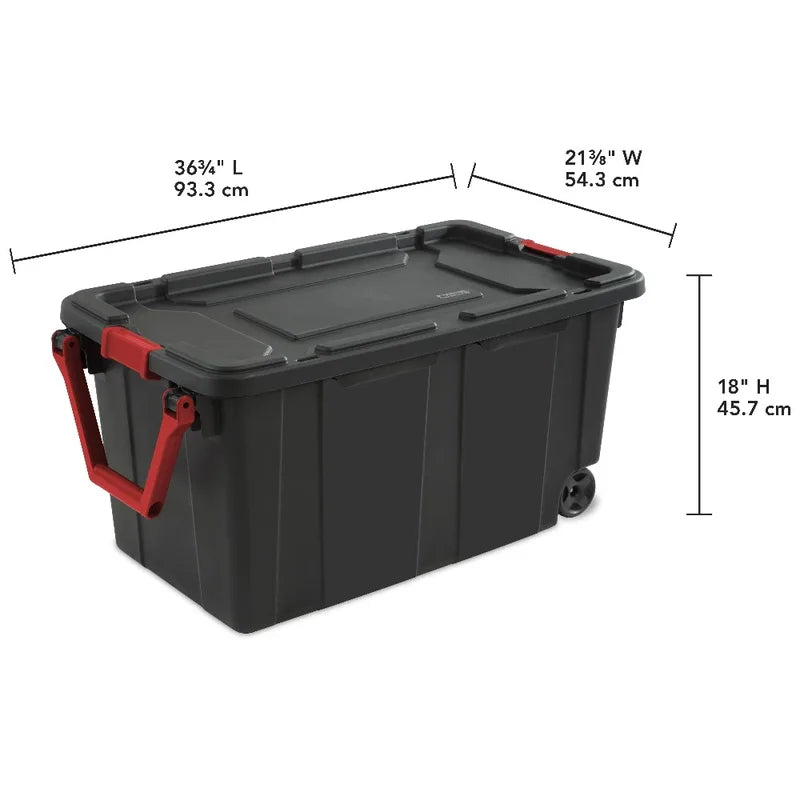 40 Gallon Wheeled Plastic Storage Bin - Heavy Duty Industrial Tote with Handle, Pack of 2