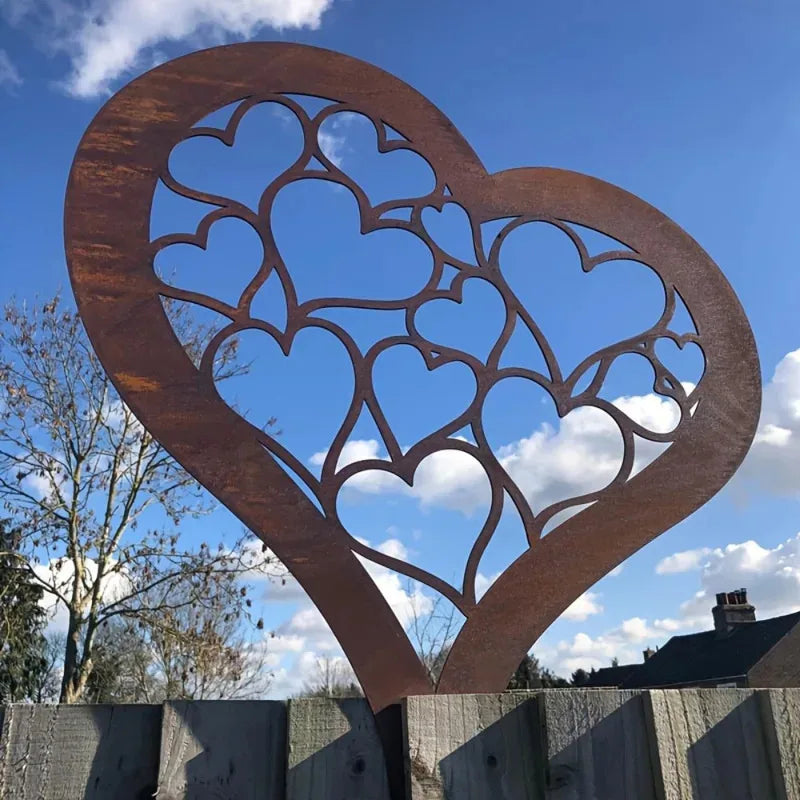 Rustic Metal Heart Garden Stake Outdoor Yard Art Farmhouse Decor