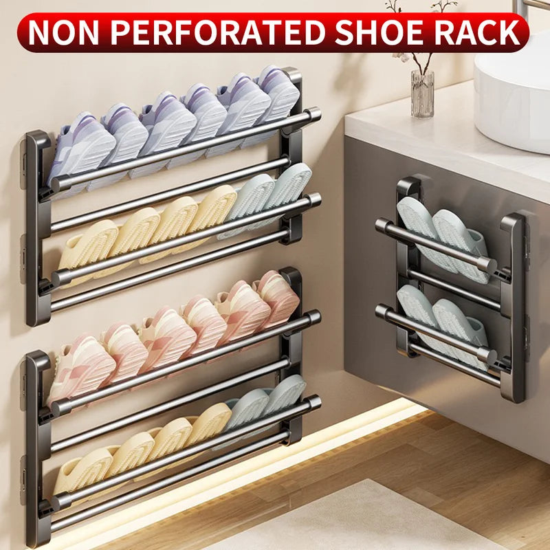 Non-Perforated Wall-Mounted Shoe Rack - Metal Home Shoe Storage Organizer