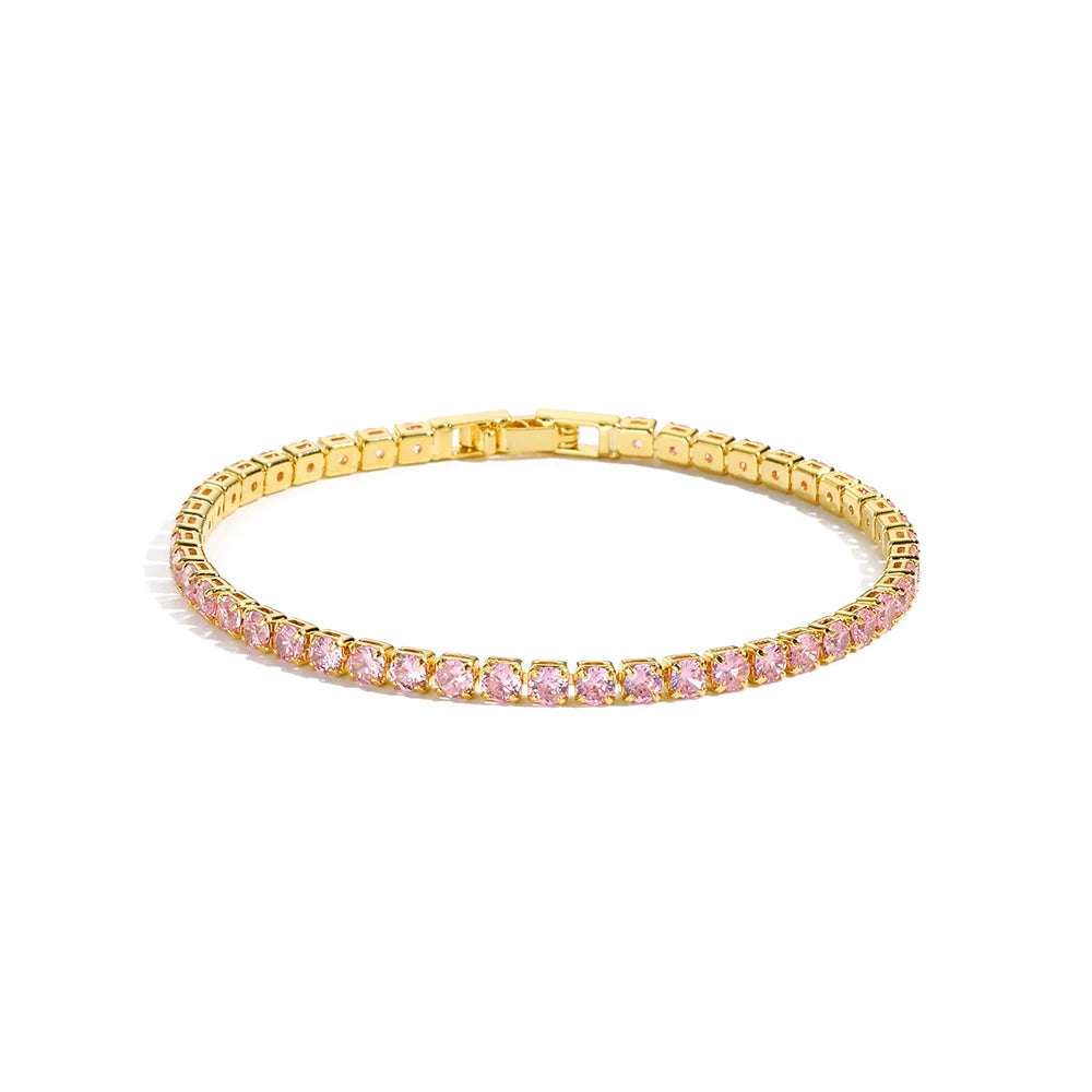 Colorful Crystal Tennis Bracelet for Women Waterproof 3MM CZ Jewelry Wedding Gift