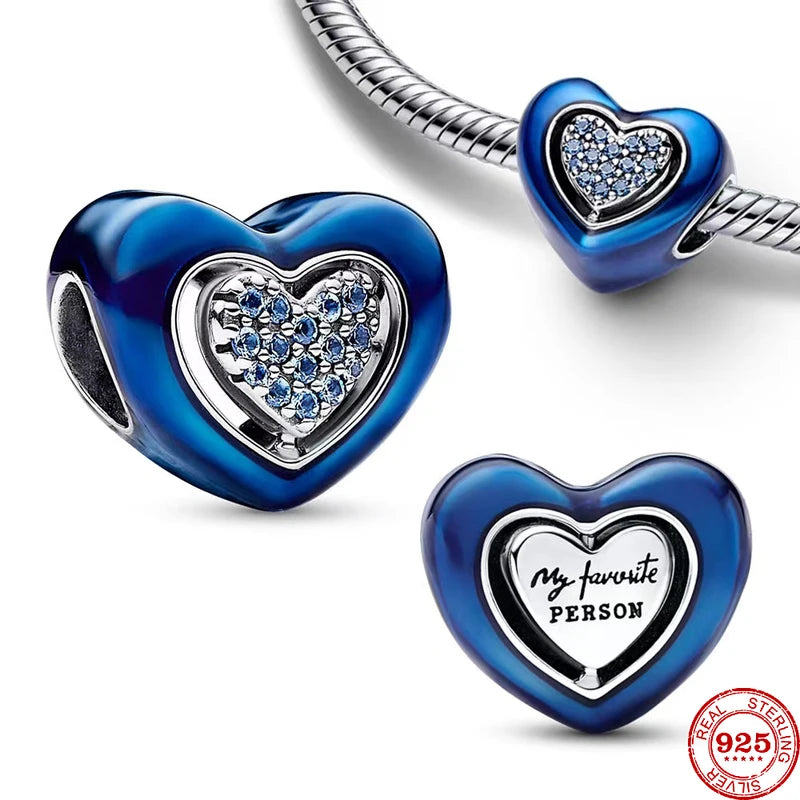 Deep Blue Space Star Moon Charm Beads for DIY Bracelets - Silver 925
