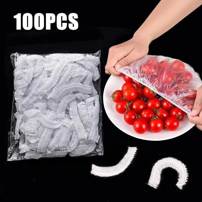 Disposable Food Covers 100PCS Elastic Plastic Wraps for Food Preservation