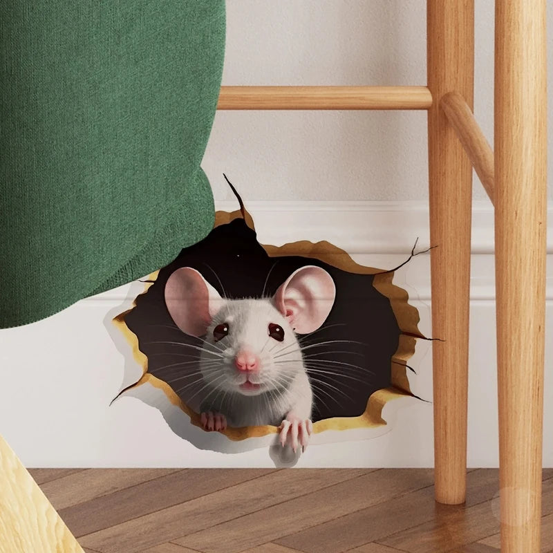 3D Animal Wall Decal Sticker Set - Personalized Mouse & Flower Design