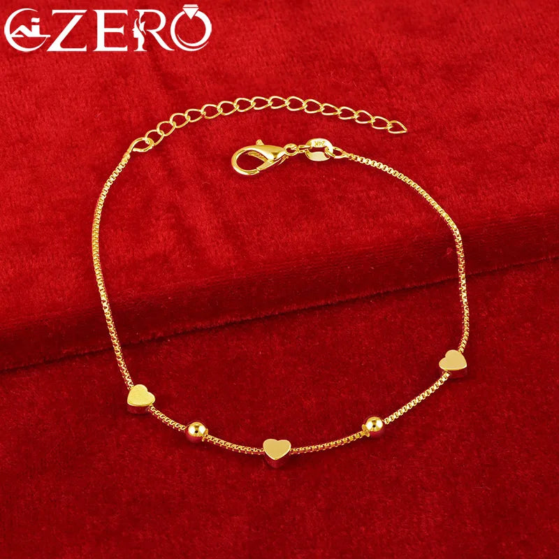Gold-Plated Silver Heart Beads Chain Bracelet for Women - Wedding & Fashion Jewelry
