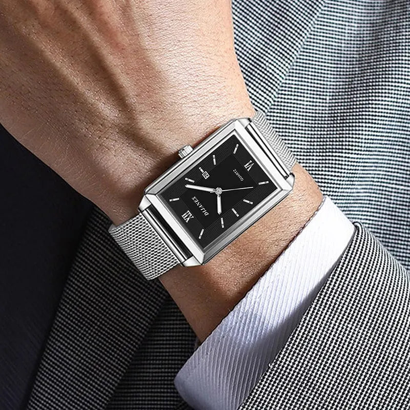 Men's Luxury Ultra-Thin Quartz Sports Watch with Stainless Steel Mesh Band
