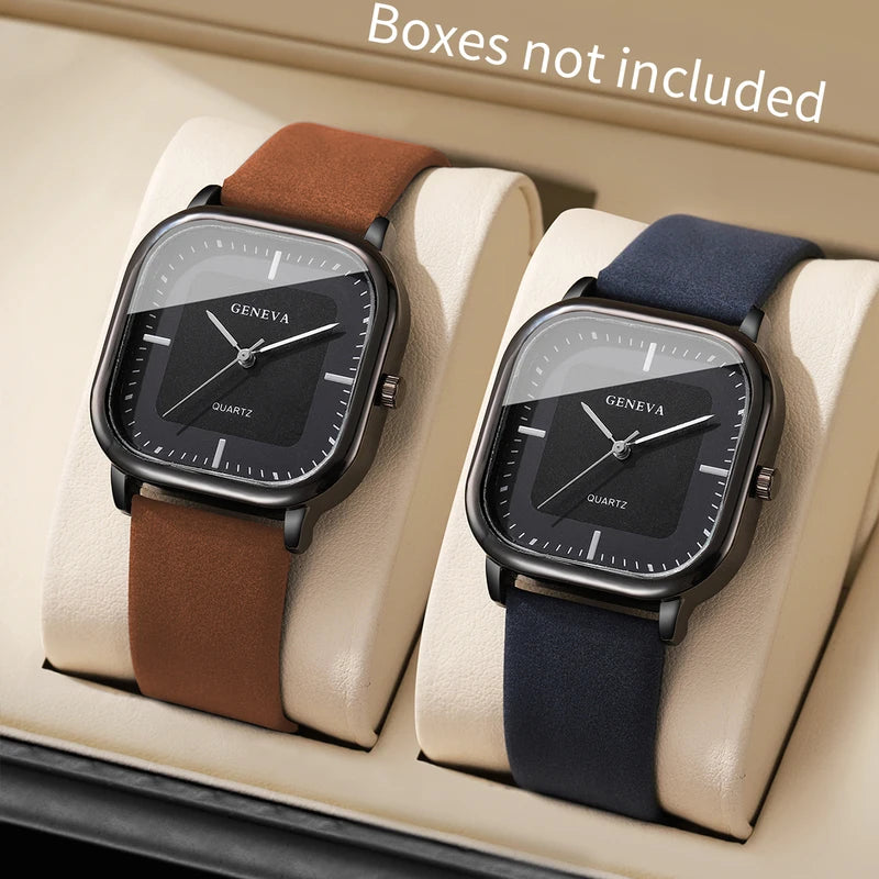 Men's Leather Strap Wristwatch Set - Business Style Quartz Watches, 2-Pack