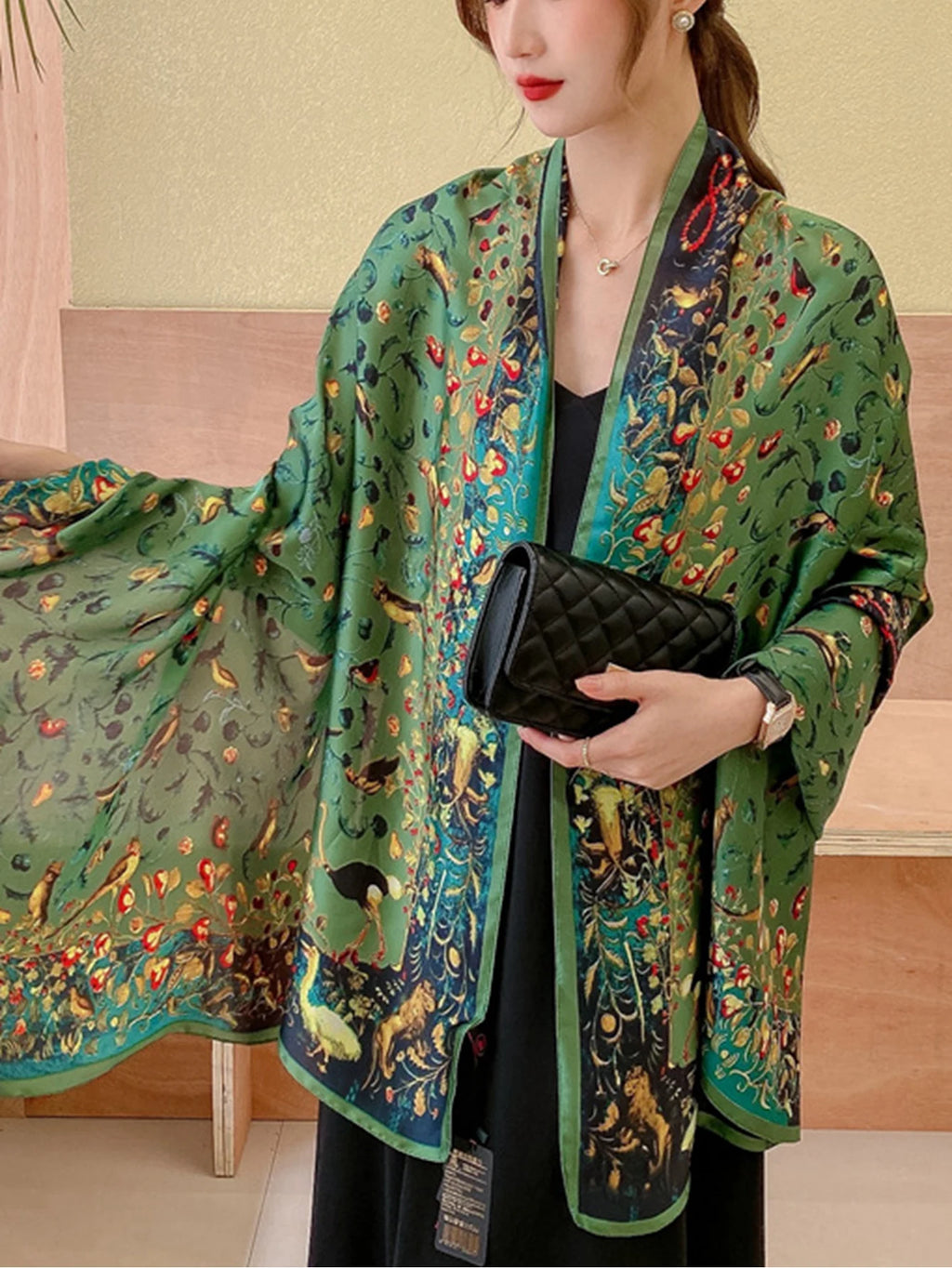 Luxury Floral Silk Beach Cover-Up Sarong Wrap for Women 90x180cm