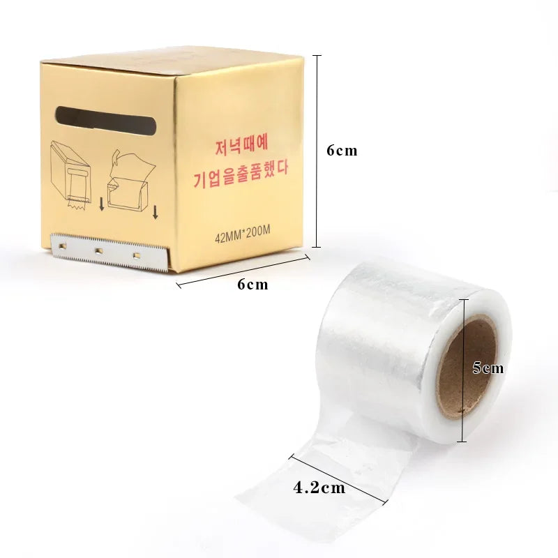 Tattoo & Microblading Plastic Wrap Film - Clear, Ivory, Gold, Black, Brown Variants, 20cm x 4.2cm x 6cm, 200m Roll