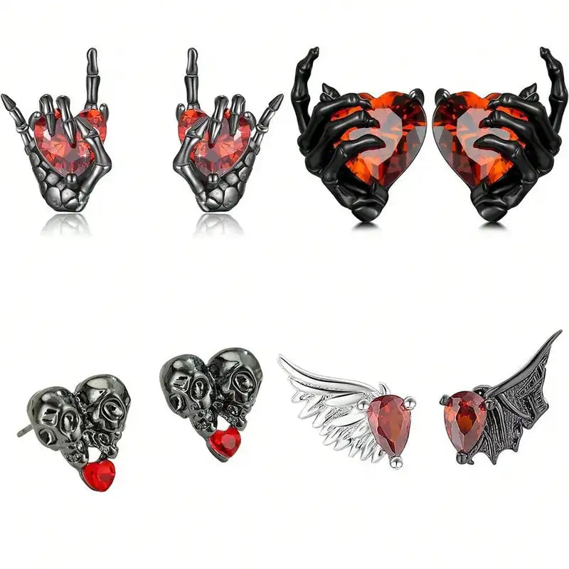 Creative Halloween & Easter Palm Heart Earrings with Skull Angel Wings - Multiple Colors