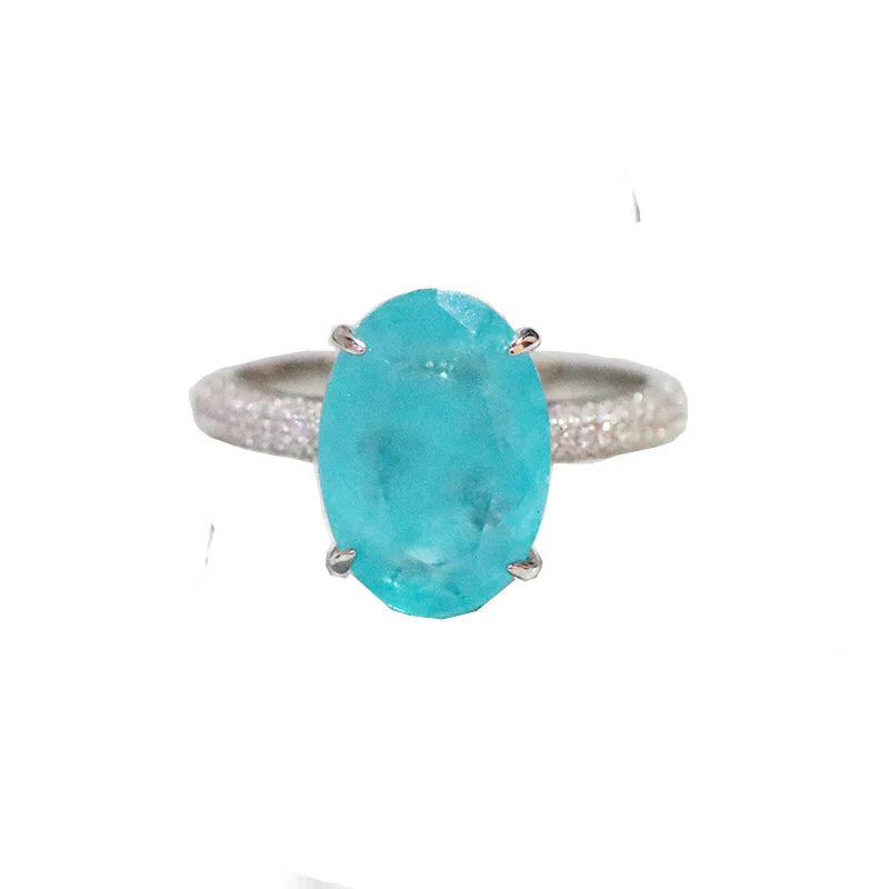 925 Sterling Silver Oval Ring for Women with Paraiba Tourmaline – Engagement Wedding Jewelry